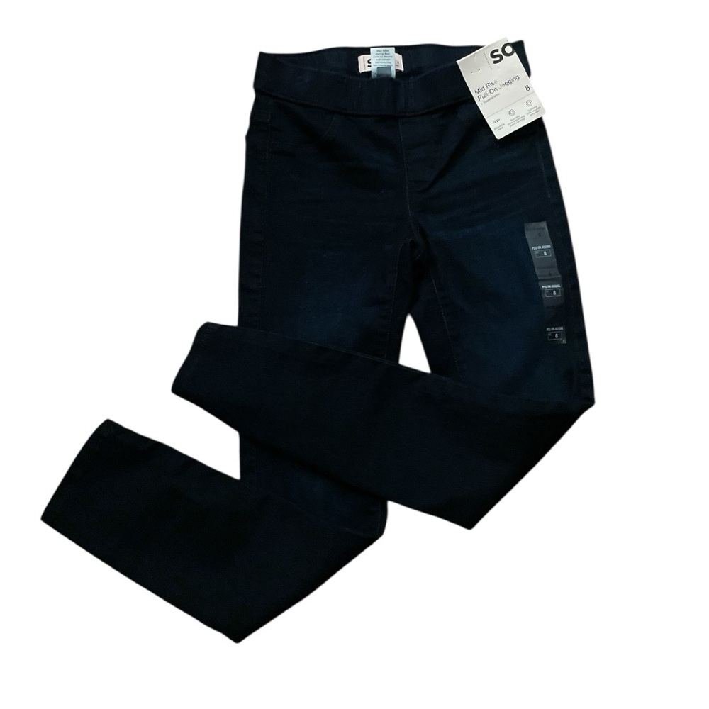 SO Classic dark blue jeggings , size 8. Pull on, mid rise, adjustable waist.